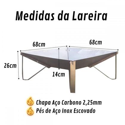 Imagem de Lareira Aço Carbono Externa Grande Bruta 68x68cm
