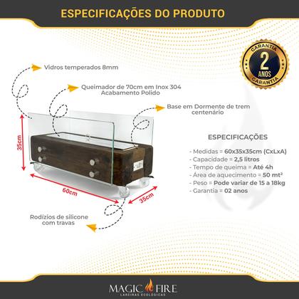 Imagem de Lareira Ecológica Dormente Com Vidros Completa 60cm A Álcool