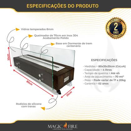 Imagem de Lareira Ecológica Dormente Com Vidros Completa 80cm A Álcool