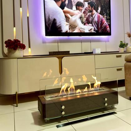 Imagem de Lareira Ecológica Dormente Com Vidros Completa 80cm A Álcool