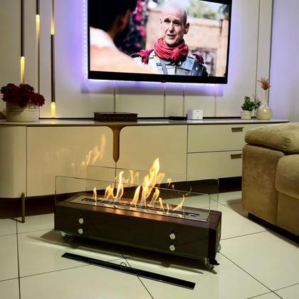 Imagem de Lareira Ecológica Dormente Com Vidros Completa 80cm A Álcool