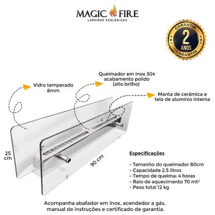 Imagem de Lareira Ecológica Grande 90cm Completa Etanol/Álcool Inox