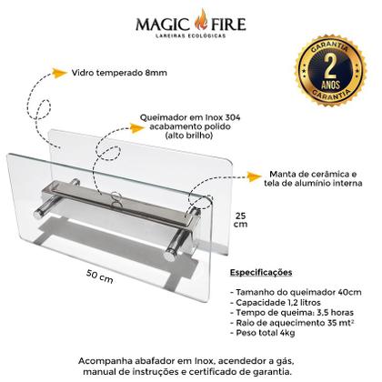Imagem de Lareira Ecológica Portátil Queimador Inox 40cm Etanol/Álcool Magic Fire