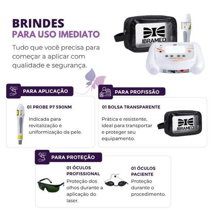Imagem de Laserpulse Ibramed Portátil com Probe P7 LED Âmbar 590nm Bolsa de Transporte Reabilitação Estética