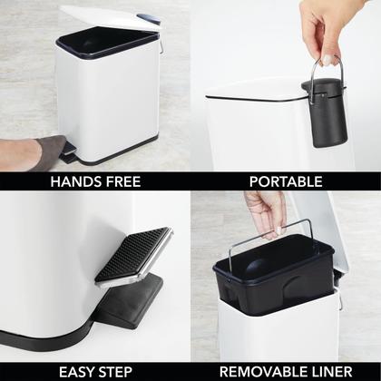 Imagem de Lata de lixo mDesign Slim Metal 5L com pedal e tampa - branca