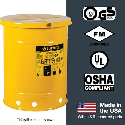 Imagem de Lata de lixo oleoso Justrite 10L galvanizado com tampa de fechamento automático