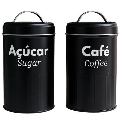 Imagem de Lata De Metal Com Alça Para Mantimentos 18x10 cm Café e Açucar