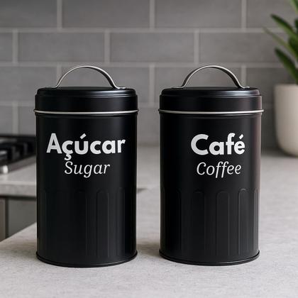 Imagem de Lata De Metal Com Alça Para Mantimentos 18x10 cm Café e Açucar