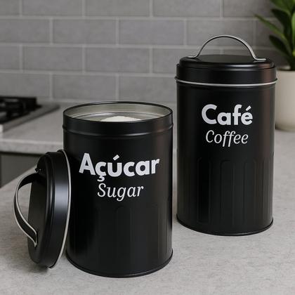 Imagem de Lata De Metal Com Alça Para Mantimentos 18x10 cm Café e Açucar