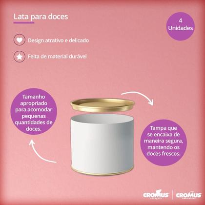Imagem de Lata de papel Cartão e Metal Branca para Bombons Lembrancinhas Surpresas 7x10 cm 4Un