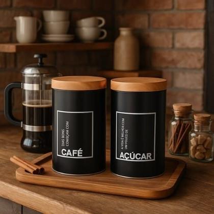 Imagem de Lata Porta Mantimentos Pote De Café Açúcar Kit 2 Peças