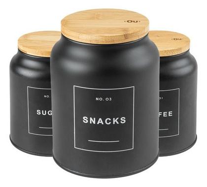 Imagem de Lata Premium 1,5l Porta Açúcar Café E Snacks Tampa De Bambu OU