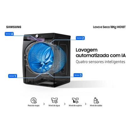 Imagem de Lava e Seca 18 Kg Samsung Eco Bubble Black Inox Look com 25 Programas de Lavagem - WD18T6500FAZ