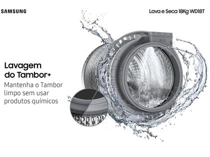 Imagem de Lava e Seca 18 Kg Samsung Eco Bubble Preto e Inox com 25 Programas de Lavagem - WD18T6500GV/AZ