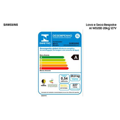 Imagem de Lava e Seca Bespoke Samsung AI Laundry Heat Pump 20kg Inox - WD20DB8995BZAZ