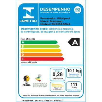 Imagem de Lava e Seca Brastemp 10,1Kg/6Kg Branca Água Quente com Ciclo Tira Manchas Pro e Ciclo 1h Pronto para Vestir - BNQ10AB