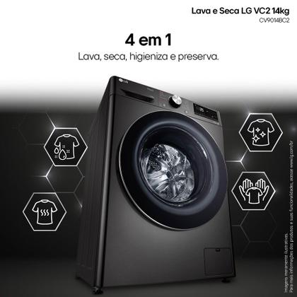 Imagem de Lava e Seca LG Smart VC2 14kg Black Inox com Inteligência Artificial AIDD (CV9014BC2A) - 220v