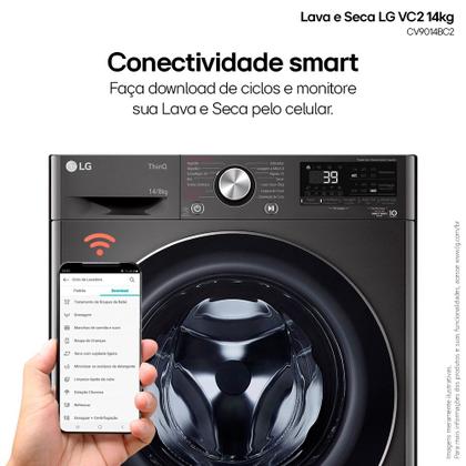 Imagem de Lava e Seca LG Smart VC2 14kg Black Inox com Inteligência Artificial AIDD (CV9014BC2A) - 220v