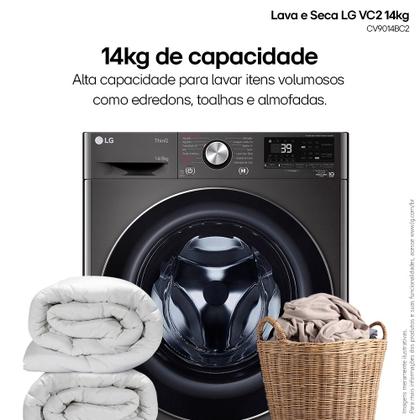 Imagem de Lava e Seca LG Smart VC2 14kg Black Inox com Inteligência Artificial AIDD (CV9014BC2A) - 220v