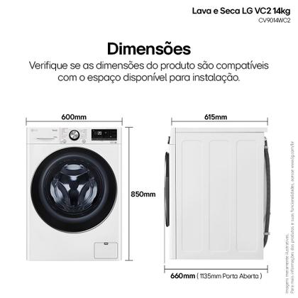 Imagem de Lava e Seca LG Smart VC2 14kg Branca com Inteligência Artificial AIDD (CV9014WC2A) - 220v