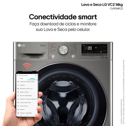 Imagem de Lava e Seca LG Smart VC2 14kg Inox Look com Inteligência Artificial AIDD (CV9014PC2) - 110v
