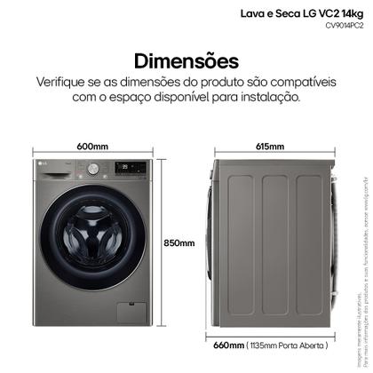 Imagem de Lava e Seca LG Smart VC2 14kg Inox Look com Inteligência Artificial AIDD (CV9014PC2A) - 220v
