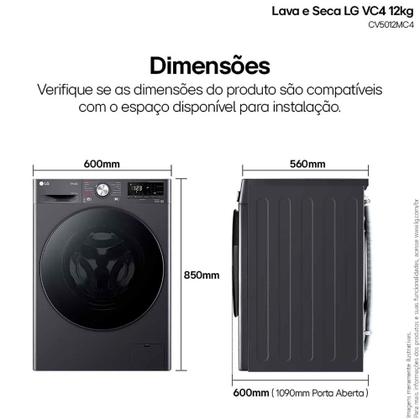Imagem de Lava e Seca LG Smart VC4 12kg com Inteligência Artificial AIDD