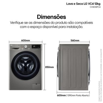Imagem de Lava e Seca LG Smart VC4 12kg Inox Look com Inteligência Artificial AIDD (CV5012PC4) - 110v