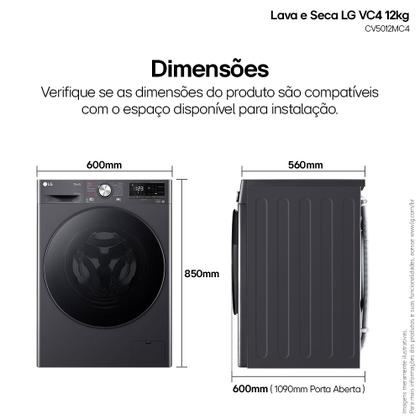 Imagem de Lava e Seca LG Smart VC4 12kg Titanium com Inteligência Artificial AIDD (CV5012MC4A) - 220v