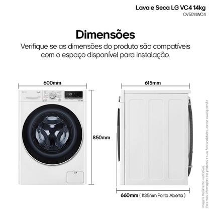 Imagem de Lava e Seca LG Smart VC4 14kg Branca com Inteligência Artificial AIDD (CV5014WC4) - 127v