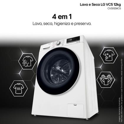 Imagem de Lava e Seca LG VC5 12kg Branca com Inteligência Artificial AIDD CV3012WC5  127v