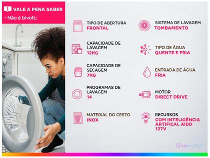 Imagem de Lava e Seca LG VC5 12kg Titanium com Inteligência Artificial AIDD (CV3012MC5A) - 220v