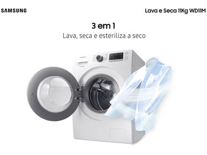 Imagem de Lava e Seca Samsung 11kg Inverter 3 em 1 Água Fria Branca WD11M4473PW