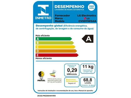 Imagem de Lava e Seca Smart LG 11KG com Inteligência Artificial AIDD Branca VC4 CV5011WG4A 220 Volts