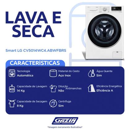 Imagem de Lava e Seca Smart LG com Inteligência Artificial 14kg Cesto Inox CV5014WC4