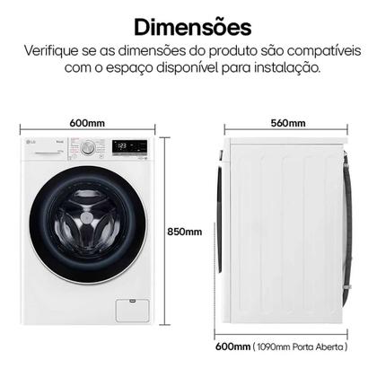 Imagem de Lava e Seca Smart LG VC4 12kg com Inteligência Artificial AIDD CV5012WC4