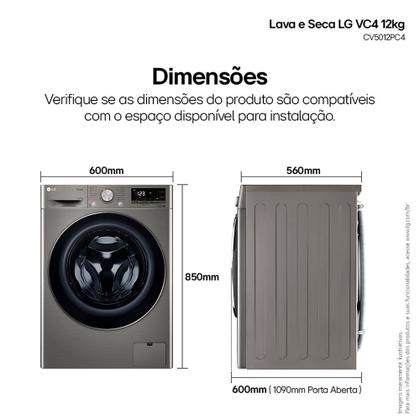 Imagem de Lava e Seca Smart LG VC4 12kg Inox Look com AIDD CV5012PC4A
