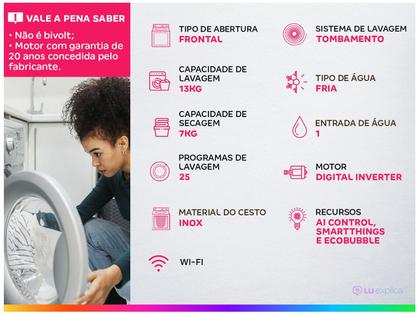 Imagem de Lava e Seca Smart Samsung WD13T 13kg Digital Inverter 3 em 1 Água Fria
