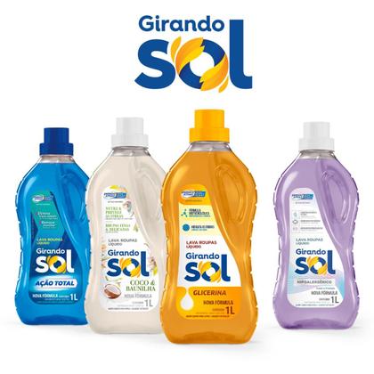 Imagem de Lava Roupas Líquido Ação Total Girando Sol 2L, Sabão Líquido Lava Roupa Perfumado, Azul, Elimina Maus Odores E Remove Ma
