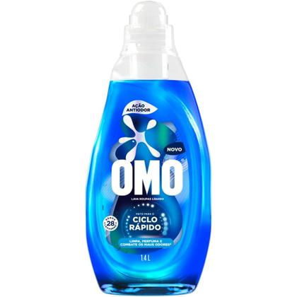 Imagem de Lava-Roupas Omo Líquido Ciclo Rápido Lava e Perfuma em 15 Minutos Ação Antiodor Frasco 1,4 Lt