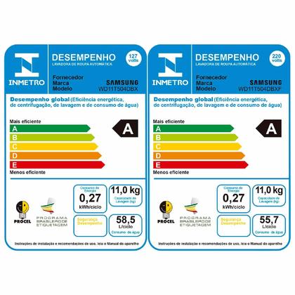 Imagem de Lava & Seca 11 Kg Samsung SmartThings Inox Look com 12 Programas de Lavagem - WD11T504DBX