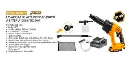Imagem de Lavadora a Bateria 20V Linha P20S com1 Bateria 2.0AH e Carregador INGCO CPWLI20082-9