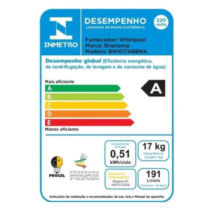 Imagem de Lavadora Automática Brastemp 17 Kg BWK17AB  480W, Branca