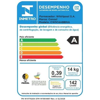 Imagem de Lavadora Automática Consul CWN14ABANA - 14Kg, 580W, Branca