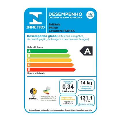 Imagem de Lavadora Automática Philco PLR14A - 14 Kg Branca/Cinza, 800W
