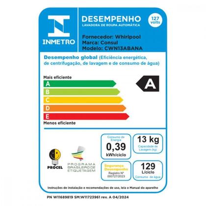 Imagem de Lavadora Consul 13KG Branco CWN13AB 220V