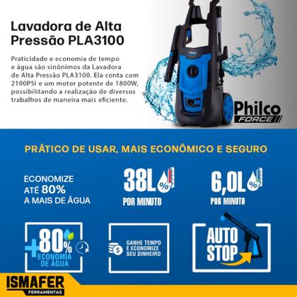 Imagem de Lavadora De Alta Pressão Philco Pla3100 Azul 1800w 2100psi 127v