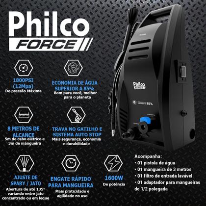 Imagem de Lavadora de Alta Pressão Portatil 1600W Cor Preta 1800 Psi Philco PLP 2800