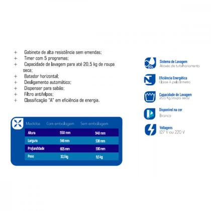 Imagem de Lavadora de Roupas 20,5 kg 220V Branca Libell