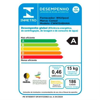 Imagem de Lavadora De Roupas CWN15ABBNA 15kg Consul Branco 220V